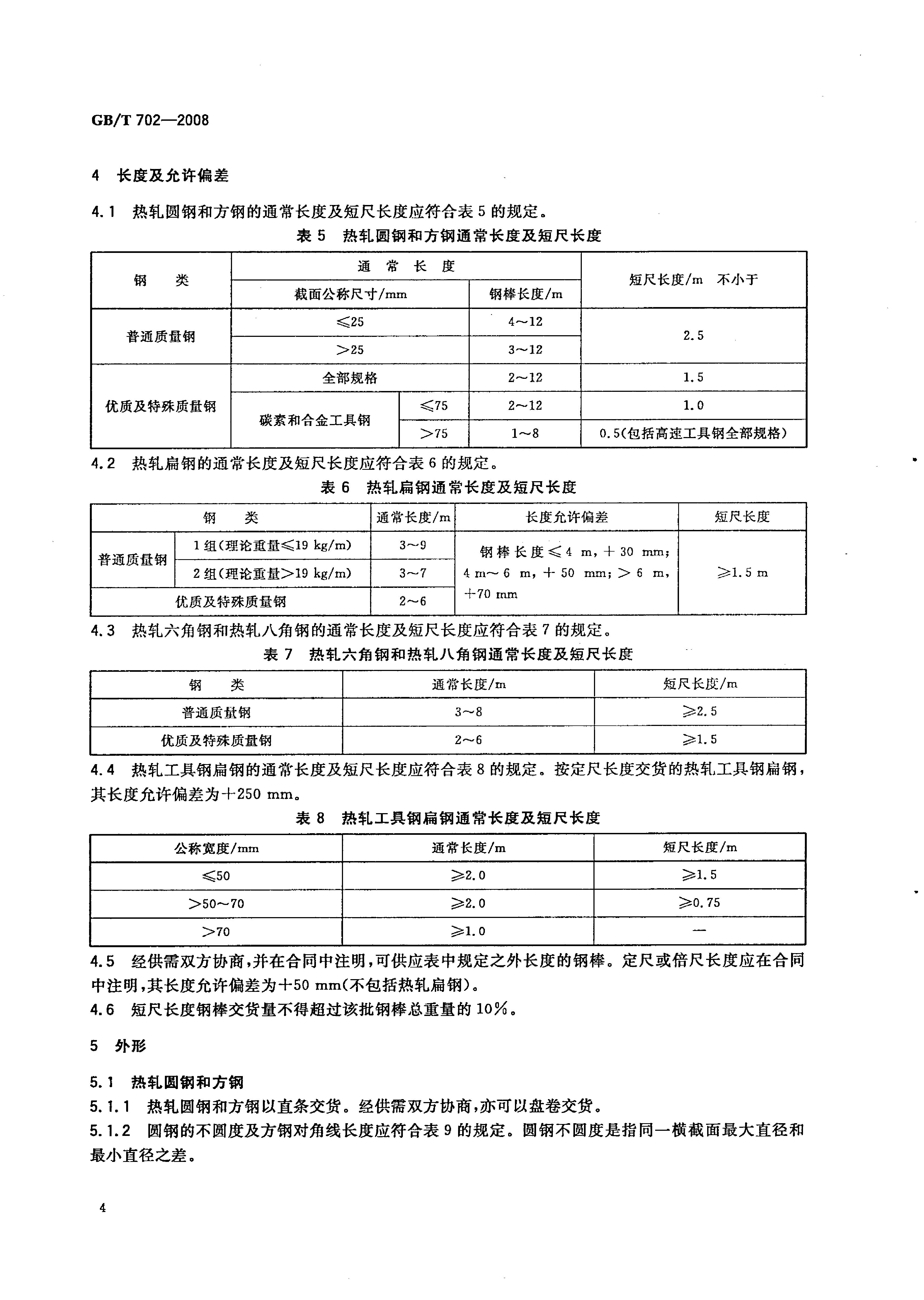 熱軋鋼棒尺寸、外形、重量及允許偏差國標 GBT 702-2008 代替GBT 702-20040006